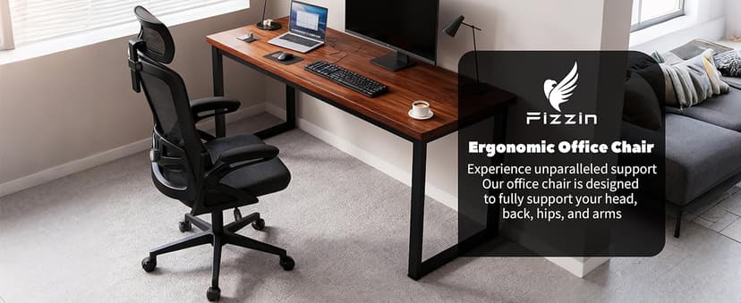 Fizzin Ergonomic Office Chair, 400 LBS Computer Chairs with Adjustable Lumbar Support, Breathable Mesh Desk Chair Ergonomic with Thickened Cushion, Comfy Home Office Desk Chair (Black)