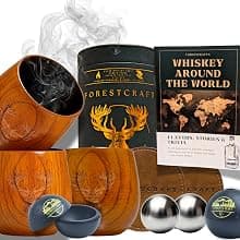 Charred Wooden Whiskey Glass Gift Set of 1 – Jujube Wood Bourbon Drinking Cup, Handmade Whiskey Tumbler with Coaster, Ice Mold & Book, Gift for Whiskey Lovers (10oz) B0H1JQVT46