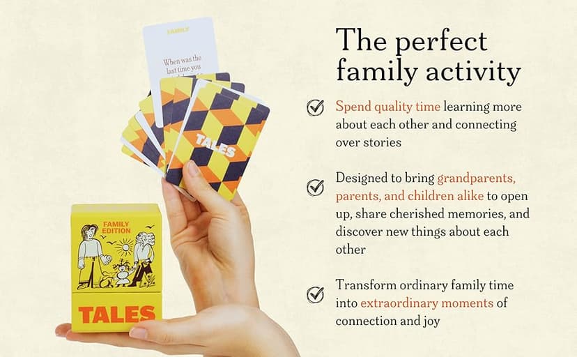 TALES 150 Conversation Cards, Family Edition, Perfect for Family Games for Adults, Teens, and Kids, Family Dinners, Game Nights, Gifts, Holidays, and Gatherings, Prompts for Meaningful Connections