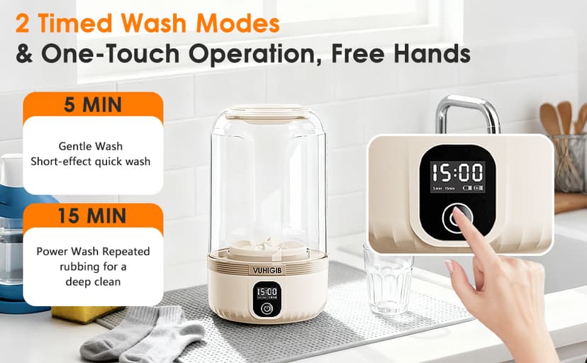 Portable Washing Machine, 7000mAh Rechargeable Wireless Washer with 10 PCS Clothespins Deep Cleans Baby Clothes Underwear Socks Delicates 1.5L Mini Washer for Travel Camping Dorm RV Apartment (Khaki)