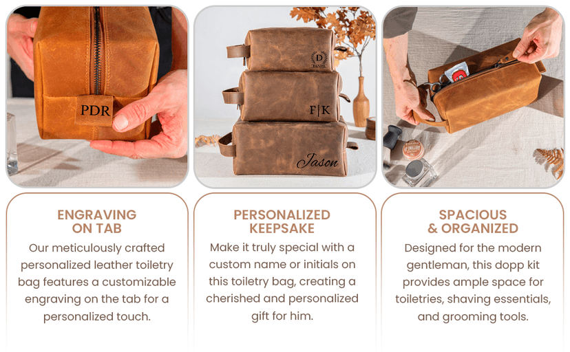 Personalized Hand Crafted Leather Toiletry Bag for Men, Shaving Bags, Travel Pouch, Engraved Monogrammed Leather Dopp Kit, Toiletries, Grandpa, Boyfriend, Groomsmen, Birthday, for Men