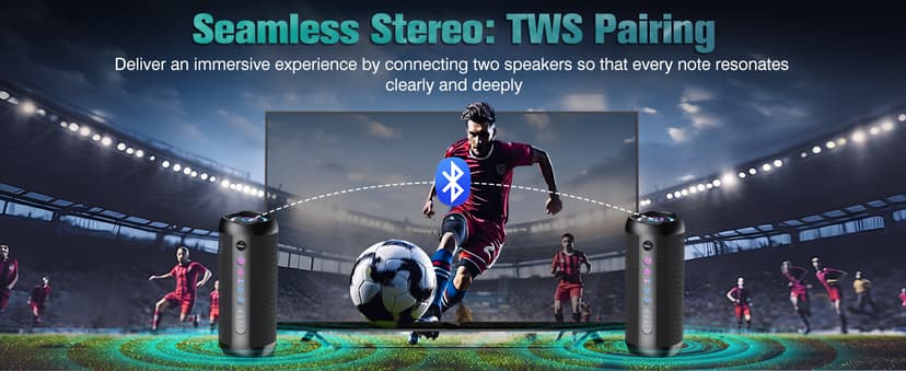 Portable Bluetooth Speaker, Bluetooth 5.4 Speaker, 30W Dual Speaker, 2.0 Channel, Deep Bass, 30H Playtime, Colorful RGB Lights, IPX7 Waterproof, TWS pairing for Outdoor/Home/Party/Travel, Gift Ideas