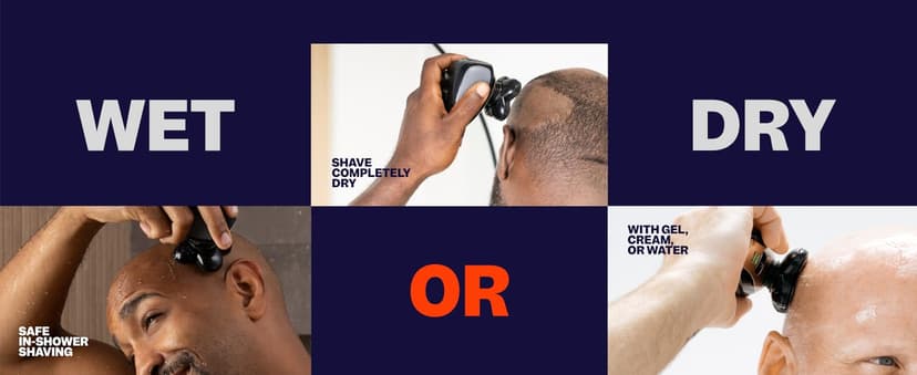 FlexSeries Electric Head & Body Hair Shaver - Mens Cordless Rechargeable Wet/Dry Skull Bald Head Back & Groin Waterproof Razor with Rotary Blades, Clippers, Nose Trimmer, Brush, Massager