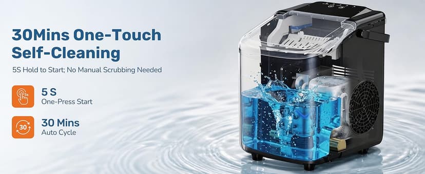 Sweetcrispy Countertop Ice Maker with Scoop, Basket and Handle, Portable Ice Machine 9 Ice Cubes Ready in 6 Mins, 26.5lbs in 24Hrs, 2 Sizes for Home Kitchen Office Bar Party