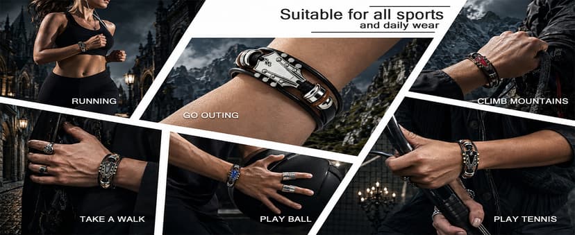 Retro Guitar Leather Bracelet for Man Women Unique Bead Braided Handmade Ethnic Tribal Cuff Multi-Layer Cords Wrap Music Shape Punk Rock Jewelry Gifts Wristband B0DXQF42VT