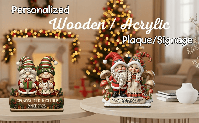 Love Signal Personalized 3D Effect Growing Old Together Christmas Plaque, Custom Wooden Sign Gift For Couples, Christmas Gifts For Parents, Grandparents, Anniversary Marriage Gift for Husband Wife 02
