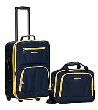 Rockland Fashion Softside Upright Luggage Set, Expandable,Lightweight,Telescopic Handle,Wheel, Pink Leopard, 2-Piece (14/19)