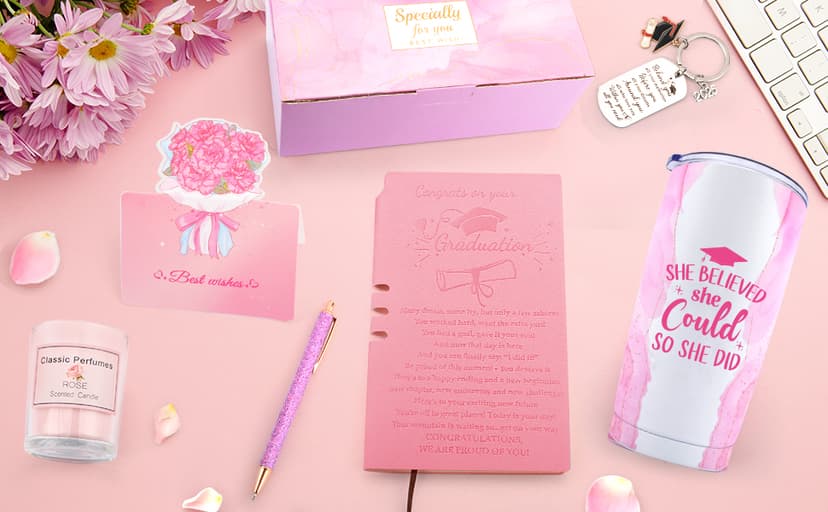 Graduation Gifts for Her 2025, She Believed She Could So She Did Tumbler, Congratulations Gifts for Women Girls Grad Keychain Notebook Pen, College High School Graduation Gift for Sister Friends