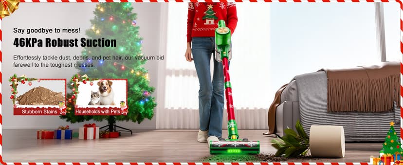 Cordless Vacuum Cleaner, 46Kpa//500W/55Mins Vacuum Cleaners for Home, Self-Standing Stick Vacuum, LED Display & Anti-Tangle, Lightweight Rechargeable Vacuum for Carpet, Floor