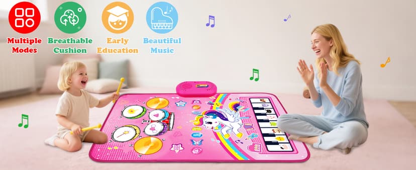 Piano Drum Animal Touch Unicorn Toy - Infant Musical Toy 12-18 Months Babies Birthday Easter Gifts for 1 2 3 Year Old Girls Toys for 1 Year Old Girl Gifts: 3 in 1 Baby Music Mat Toddler Toys Age 1-2 B0DBXXVQP3