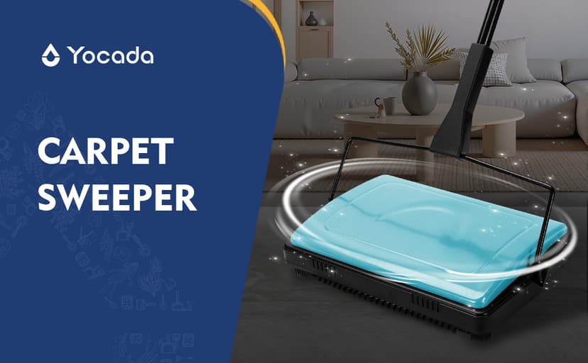 Yocada Carpet Sweeper Cleaner for Home Office Low&Undercoat Carpets Rugs Pet Hair Dust Scraps Paper Small Rubbish Cleaning with a Brush Blue