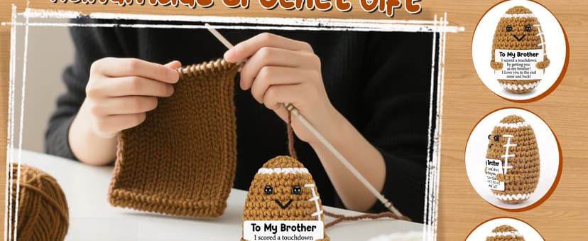 Mini Funny Brother Gifts from Sister Brothers, Positive Birthday Gift for Brother Adult, I Love You Small Cool Cute Football, Handmade Emotional Crochet Gift