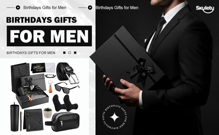 Skylety 13 Pcs Birthdays Gifts Baskets for Men Father Gift for Men Birthdays Gift Box 16 oz Tumblers Wallet Toiletry Bag Sock Bottle Opener Belt Bracelet Glasses Pen for Father's Day Dad Husband B0DJ92ZCJ1