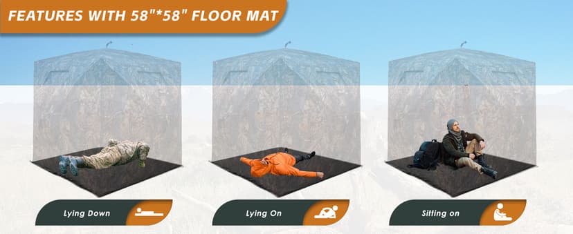 FUNHORUN Hunting Blind with Floor Mat, 360 Degree See Through Ground Blind with Carrying Bag, 2/3/4 Person Pop Up Camouflage Tent Portable Concealed Shelter