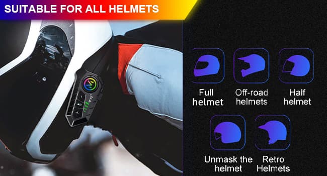 Motorcycle Helmet Bluetooth Headset Speakers with HiFi Sound,Noise Cancellation,1000mAh Battery,25 Hours Use,Boom Mircrophone,Easy to Install Use with Golves,IPX6 Waterproof,Voice Assistant