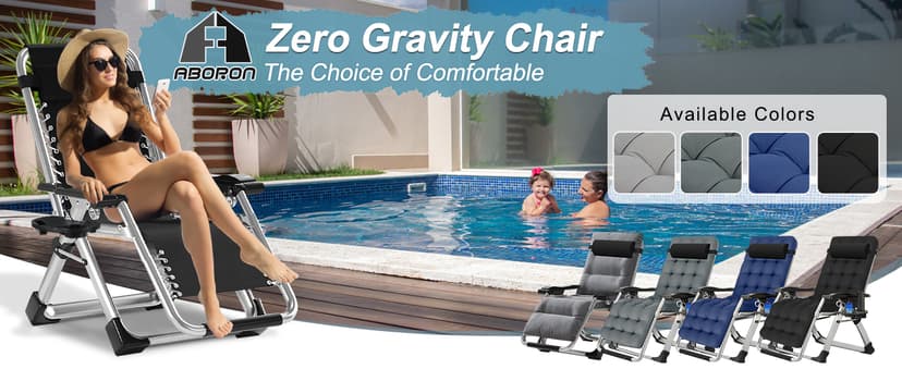 ABORON Upgrade Zero Gravity Chair/Armrest Mat,Premium Outdoor Lawn Folding Lounge Chairs,Sturdy Adjustable Reclining Patio Chairs with Removable Seating Cushion,Headrest & Tray