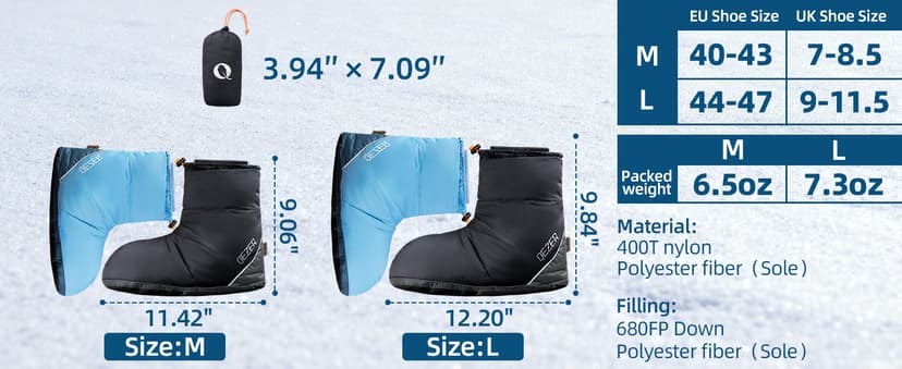 QEZER Down Booties for Men and Women Keep Warm Foot Warmers Camping Slippers Winter Camping Socks