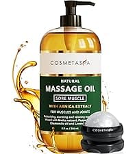 Cosmetasa Sore Muscle Massage Oil for Massage Therapy with Roller - All Natural, Cruelty-Free Massage Oils for Muscle Relaxing & Joint Comfort - Arnica Extract with Lavender & Chamomile Oil (8.8 oz)