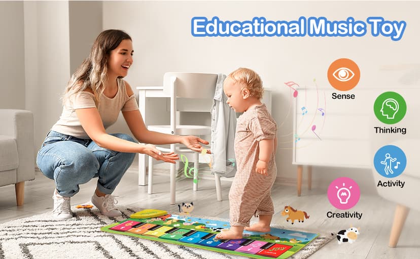 FOKI Floor Piano Mat for Toddlers, Baby Kid Sensory Educational Dancing Keyboard Carpet Animal Sounds Blanket Touch Playmat Musical Mats Birthday Toddler Toys for 1 2 3 4 5 Year Old Boy Girl Gifts