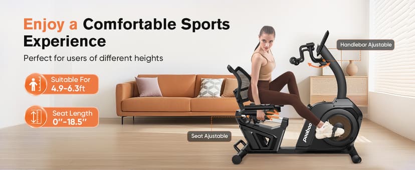 pooboo Recumbent Exercise Bike, Stationary Bikes for Home with Arm Exerciser, Magnetic Recumbent Bike with Ergonomic Backrest & Comfortable Seat, Smart APP, Pulse Sensor, 400LBS Weight Capacity