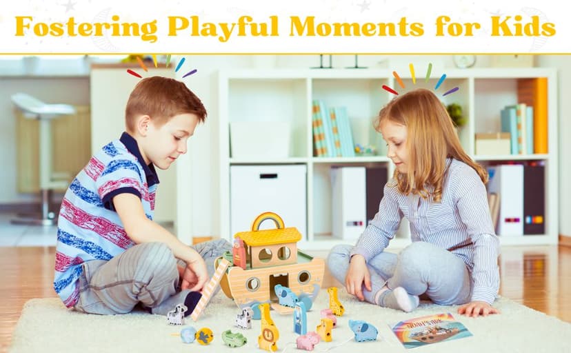 Wooden Noah’s Ark Toy - Baptism Gifts for Baby Girl, Boys & Kids | Fun Colorful Christening & Baptismal Gifts for Boys & Girls | Christian & Catholic Baby Gifts | Noahs Ark Toys for Toddlers from 2