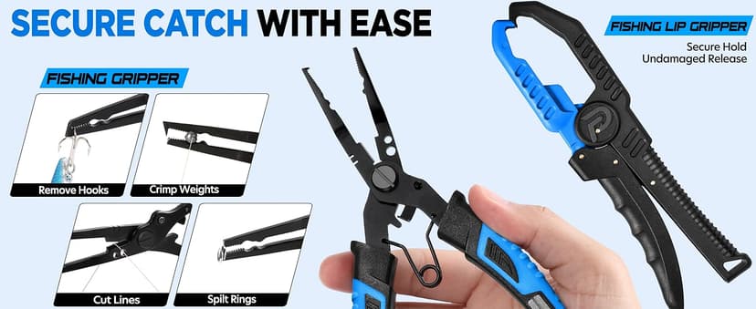 PLUSINNO Fishing Gear,Full Fishing kit Include Fishing Rod and Reel Combo, Tackle Box with Fishing Lures, Fishing Accessories, Fishing Pliers,Fishing Gifts for Men with Fishing Tool Kit