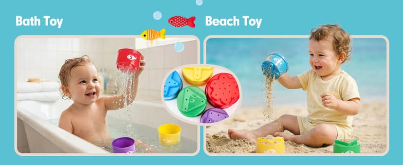 hahaland Montessori Toys for 1 Year Old - 10 in 1 Cloth Toddler Fishing Game with Stacking Cups, Baby Toy 12-18 Months One Year Old Boy Birthday Gift, Toddler Toys for 1 2 Year Old Boy Girl Gifts