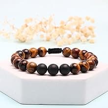 JoycuFF Gifts for Men Natural Tiger Eye Black Matte Agate Bracelets, Christmas Birthday Gifts for Boyfriend Husband Brother from Girlfriend Wife, To My Man Bead Bracelets
