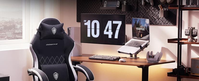 Dowinx Fabric Gaming Chair, Ergonomic Computer Chair with Footrest and Pocket Spring Cushion, Height Adjustable Video Gamer Chair with Lumbar Support for Adults, Black