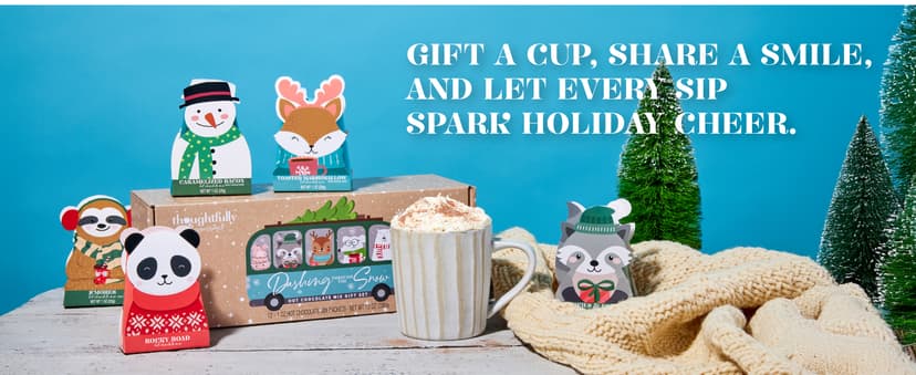Thoughtfully Gourmet, Hot Chocolate Gift Set in Holiday Character Packaging, Flavors Include Rocky Road, Cookies Butter, Pumpkin Pie & More, Set of 12
