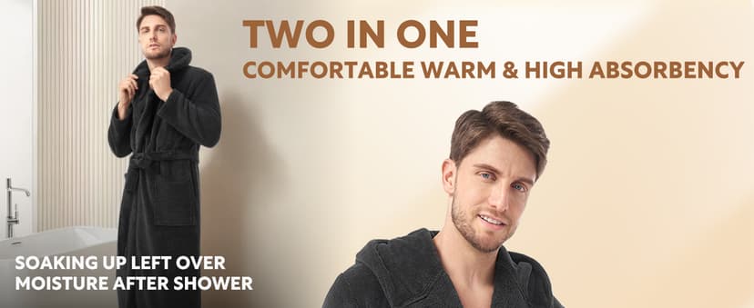 DAVID ARCHY Men's Hooded Robe Soft Coral Fleece Microfiber Bathrobe