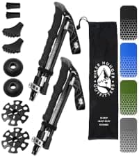 Premium Foldable Hiking Poles by USA Brand - Adjustable, Lightweight Trekking Poles Made of Aircraft Aluminum, Metal Flip Locks & Comfortable Real Cork and EVA Foam Grips