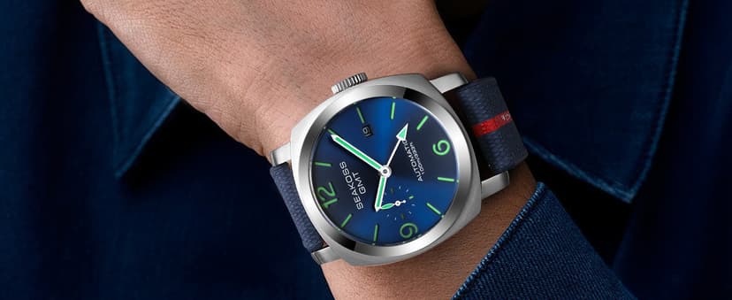 SEAKOSS GMT Watches for Men Automatic 45MM Date 10ATM Waterproof Seagull ST2557 Movement Luminous Stainless Steel Sapphire Glass Mechanical Wristwatches S8441