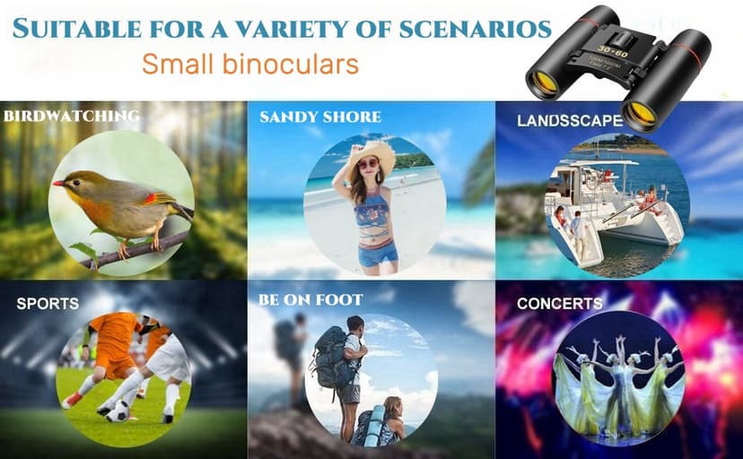 Compact Binoculars for Adults and Kids, HD Mini Portable Outdoor Binoculars Children, Pocket Lightweight Folding for Bird Watching, Hunting, Concert, Theater, Opera, Traveling, Tourism, Shows