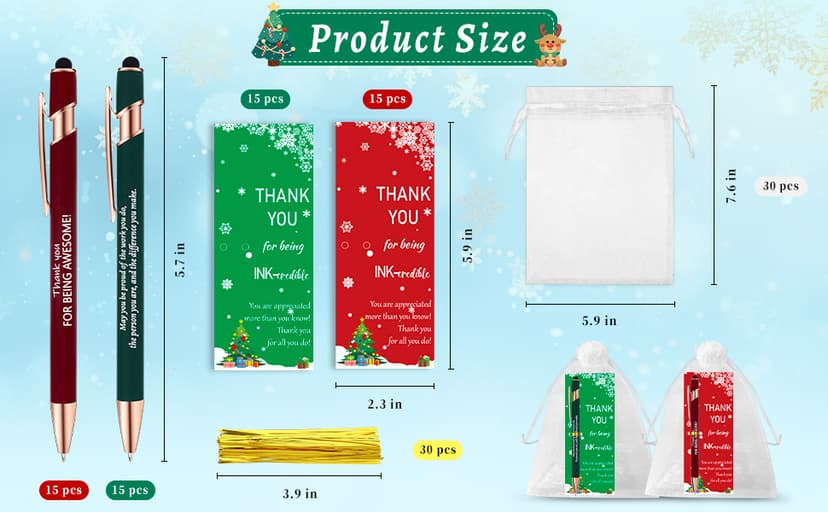 CZWZ 30 Pack Christmas Employee Appreciation Gifts Set, Thank You Pens with Appreciation Cards, Inspirational Ballpoint Pens for Staff Recognition Coworkers Teachers Christmas Thank You Gifts