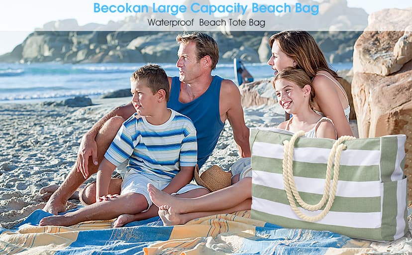 Becokan Beach Bags for Women Large Waterproof Beach Tote Bag Zipper Beach Bags Waterproof Sandproof Swim Pool Bag Large Tote