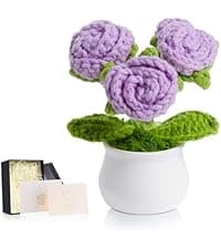 LAIDANLA Crochet Flower Potted, Pink Small Handmade Knitted Flowers Lilly of The Valley for Desk, Christmas Appreciation Birthday Gifts for Women Mom Sister Grandma Coworker Friend Teacher