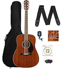 Fender CD-60S Solid Top Dreadnought Acoustic Guitar - All Mahogany Bundle with Gig Bag, Tuner, Strap, Strings, Picks, and Austin Bazaar Instructional DVD