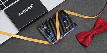 RUNBOX Slim Wallets for Men - Leather Money Clip Mens Wallet - RFID Blocking Front Pocket Bifold Wallet - Thin Credit Card Holder with Gift Box