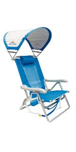 GCI Outdoor Sunshade Backpack Beach Chair | Reclining Folding Canopy Chair with Durable Armrests, Drink Holder & Carry Straps, Perfect for Beach Trips & Picnics — Saybrook Blue
