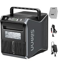 Silonn Battery-Powered Ice Maker with 4-Power, RV Ice Maker Countertop 12V/24V Car Charger 100-240V AC Solar-Ready, Portable Ice Machine 9 Cubes/6 Mins 22lbs/Day Auto-Clean for Camping RV Home Outdoor