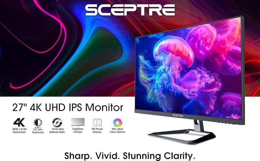 Sceptre Prime 4K IPS 27" 3840 x 2160 UHD Monitor up to 70+Hz DisplayPort HDMI 100% sRGB Build-in Speakers, Machine Black 2026 (U275W-UPT Series)