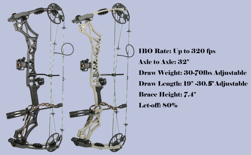 Compound Bow Kit, Hunting and Target, Limb Made in USA,Draw Weight 30-70 lbs Adjustable, Draw Length 19-30.5",up to IBO 320FPS Speed, Package with Archery Hunting Accessories