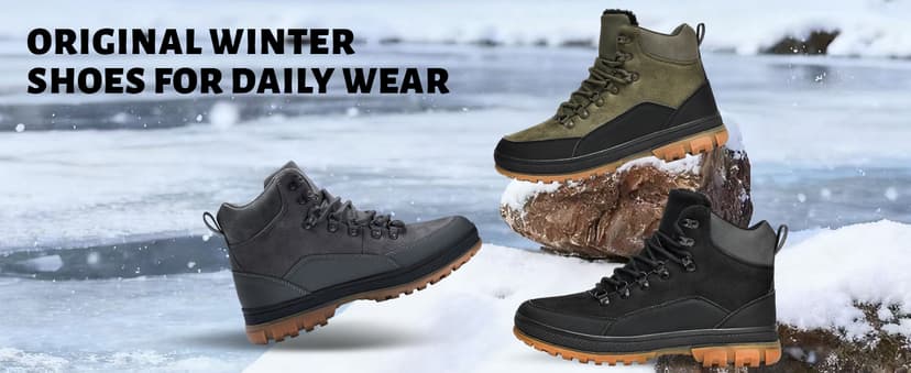 Wondamo Men's Snow Boots Lightweight Waterproof Winter Boots Fur Lined Anti-slip Cold Weather Shoes