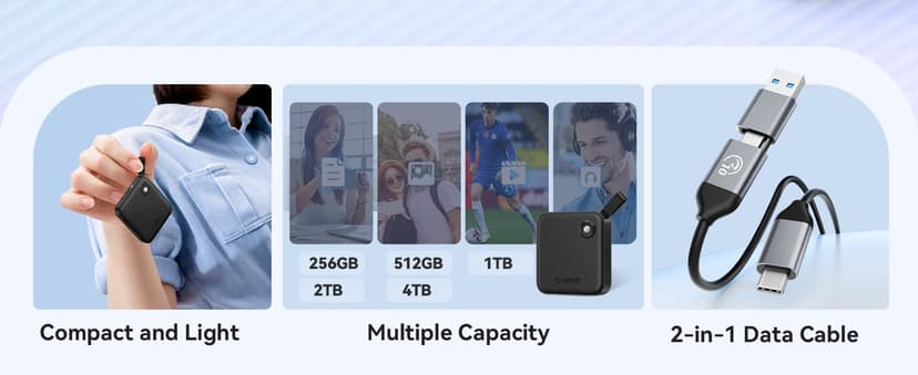 ORICO Portable SSD 256 GB with 2 in 1 USB C Cable, External Solid State Drives, Up to 460MB/s, Status Indicator, Reliable Storage for USB-C Smartphone, Tablet, PC - B5PLUS