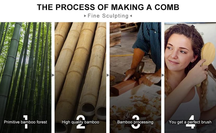 MRD Hair Brush Set, Natural Bamboo Comb Paddle Detangling Hairbrush, Wide-tooth and tail comb No Bristle, suit for Women Men and Kids Thick/Thin/Curly/Dry Hair Gift kit