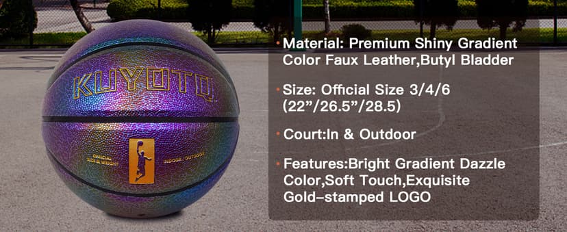 KUYOTQ Kids Youth Women Basketball - Shiny Purple Leather Size 3/4/5/6 - 22/25.5/27.5/28.5" Dazzle Textured Basketball for Boys and Girls (Deflated, Without Pump)
