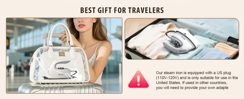 Sundu Mini Travel Iron with Steam,1000W Portable Non-Stick Soleplate Steam Samll Iron for Quilting & Sewing,300 Microsteam Holes,90ml water tank,lockable safety base,Digital Temperature Control-Silver