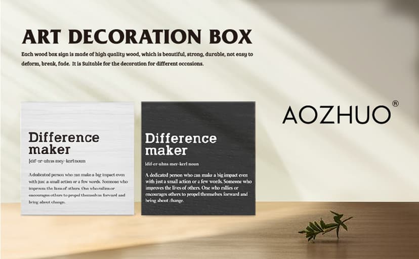 Difference Maker Definition Home Office Decor Wooden Box Sign, Motivational Farmhouse Decorative Positive Office Desk Accessories Wood Plaque Affirmations Wood Table Sign for TV Cabinet Shelf