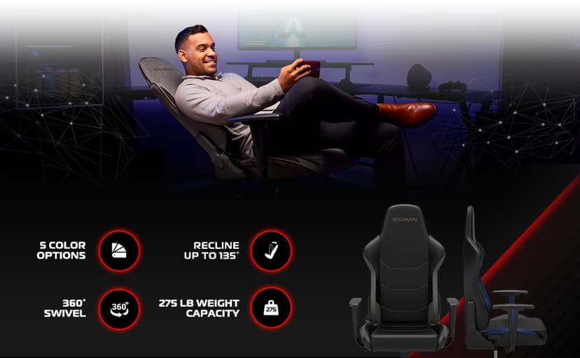 Respawn 110 Ergonomic Gaming Chair - Reclining Office Video Game Swivel Chair with Lumbar Support, Headrest, Heavy Duty, High Back, Racing Style Gaming Recliner Seat for Computer Gamer - Gray Fabric